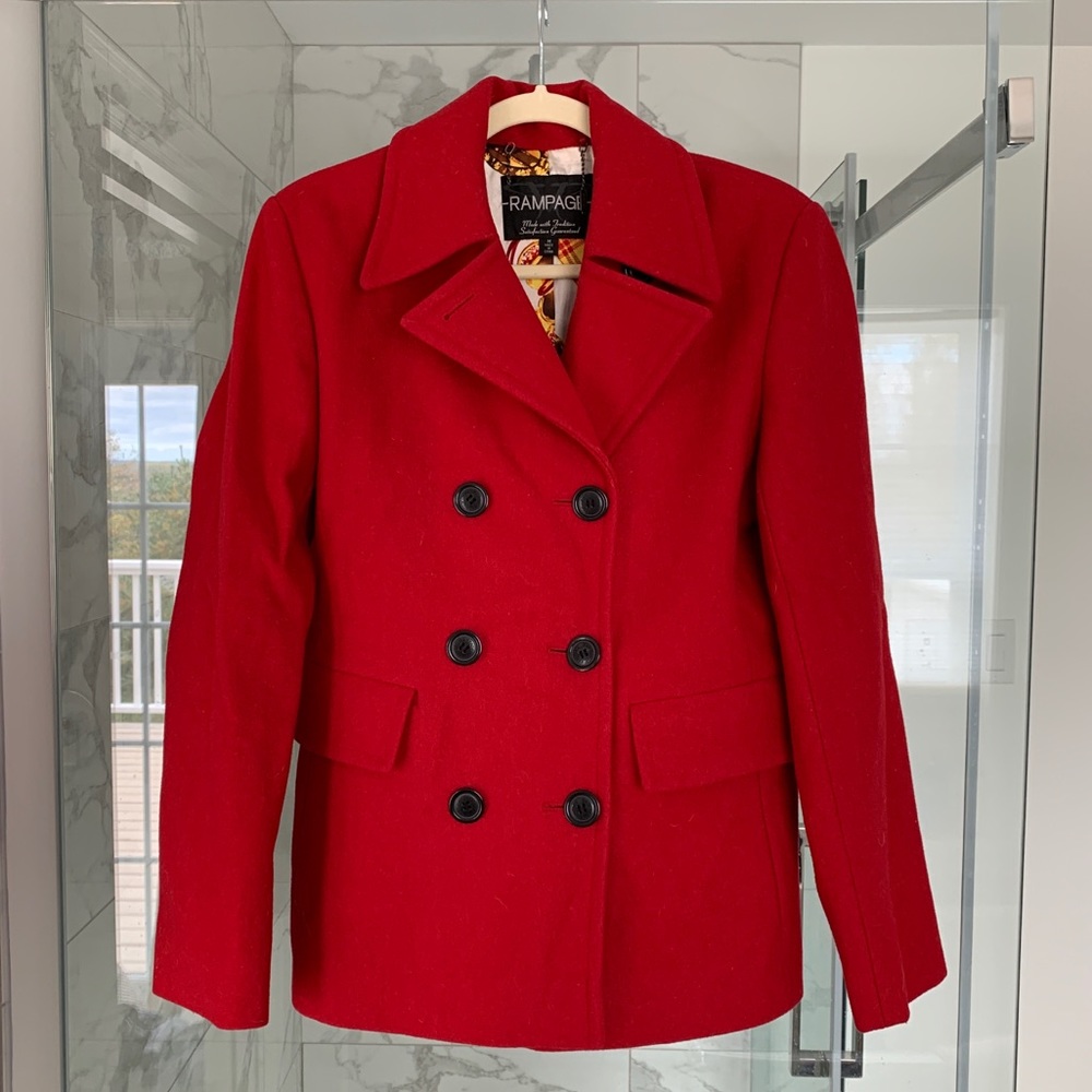 Red wool peacoat coat